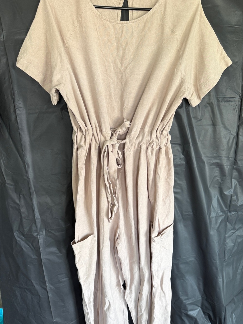 Le Lis Taupe Drawstring Waist Utility Romper/Jumpsuit